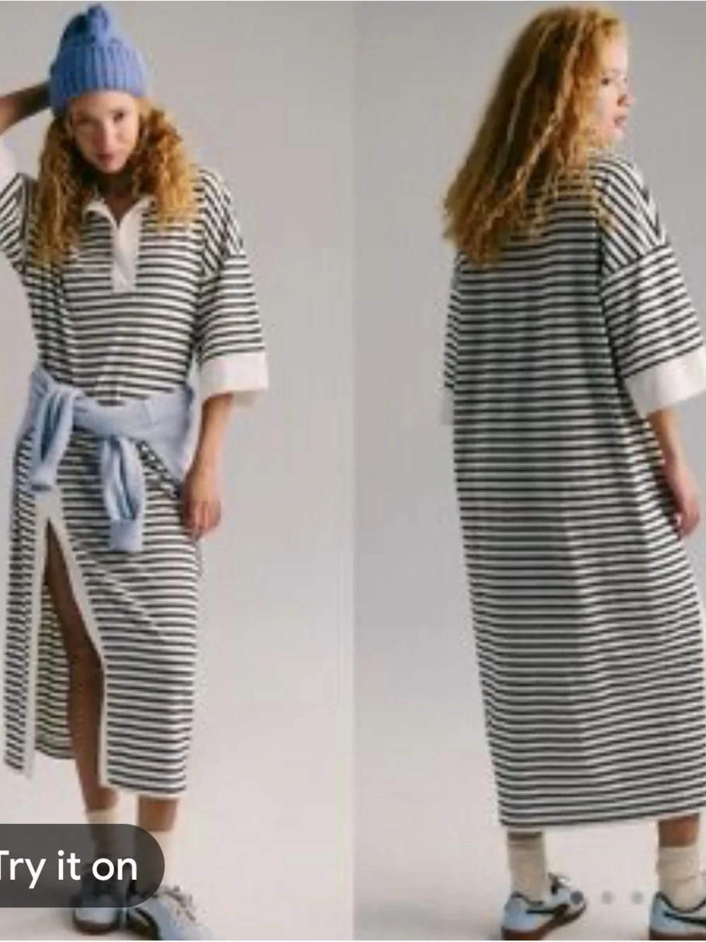 Free people-Free-est Striped Polo Midi Dress in White and Black